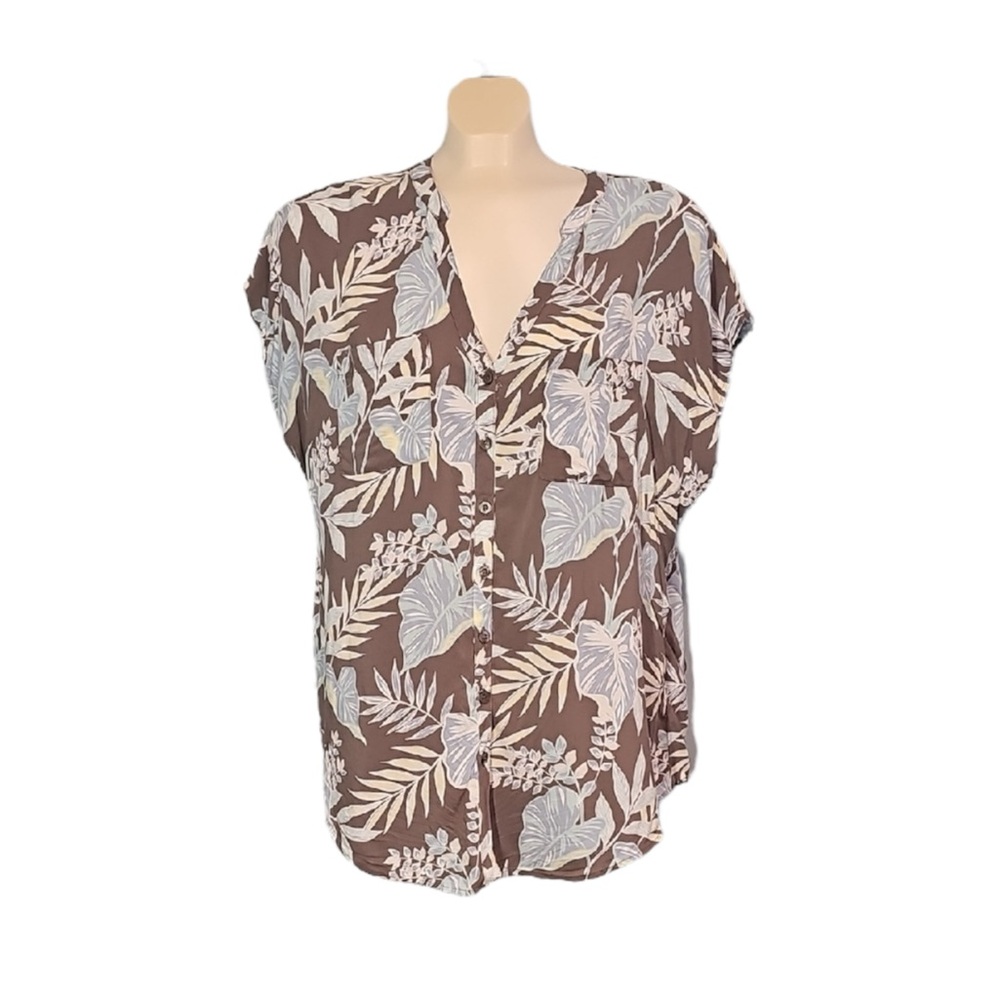💚 Torrid Blue/Brown Tropical Floral Top, Size 0